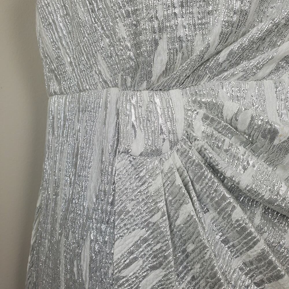 CONNECTED APPAREL | Faux Wrap | Metallic Silver | Lisa Cocktail Dress | Size 14 - Picture 4 of 8